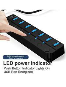 4-Port & 7-Port USB Hub Extenders – USB 3.0/2.0 Multi-Port Adapter With On/Off Switch, LED Indicator Lights & Portable Design | 7-In-1 USB Splitter For Laptops, Computers, Phones & Devices | Compatible With Flash Drives, Mice, Keyboards, Card Readers, Gaming Devices, HDDs, Printers, Cameras & More USB Peripherals | OTG-Enabled For Easy Connectivity - màu đen - Xem 9