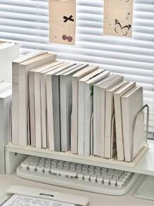 1pc金属+PP材质桌面书架|防滑底座+可调节隔板垂直分隔小书立|现代简约办公桌收纳架|邮件文件整理架|学生宿舍书桌收纳架|居家文具/化妆品/书籍整理架