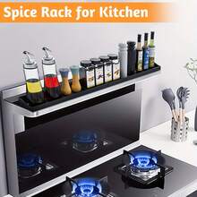 2pcs 30 Inch Magnetic Stove Top Shelf Spice Rack Storage, Silicone Top Heat Material Stove Rack Shelf Flexible Seasoning Organizer Kitchen Shelves Gadgets (Black) - 黑色 - 查看 2