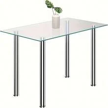 Modern Glass Dining Rectangle Table With Chromed Legs,Kitchen Dining Room Furniture - White - View 1