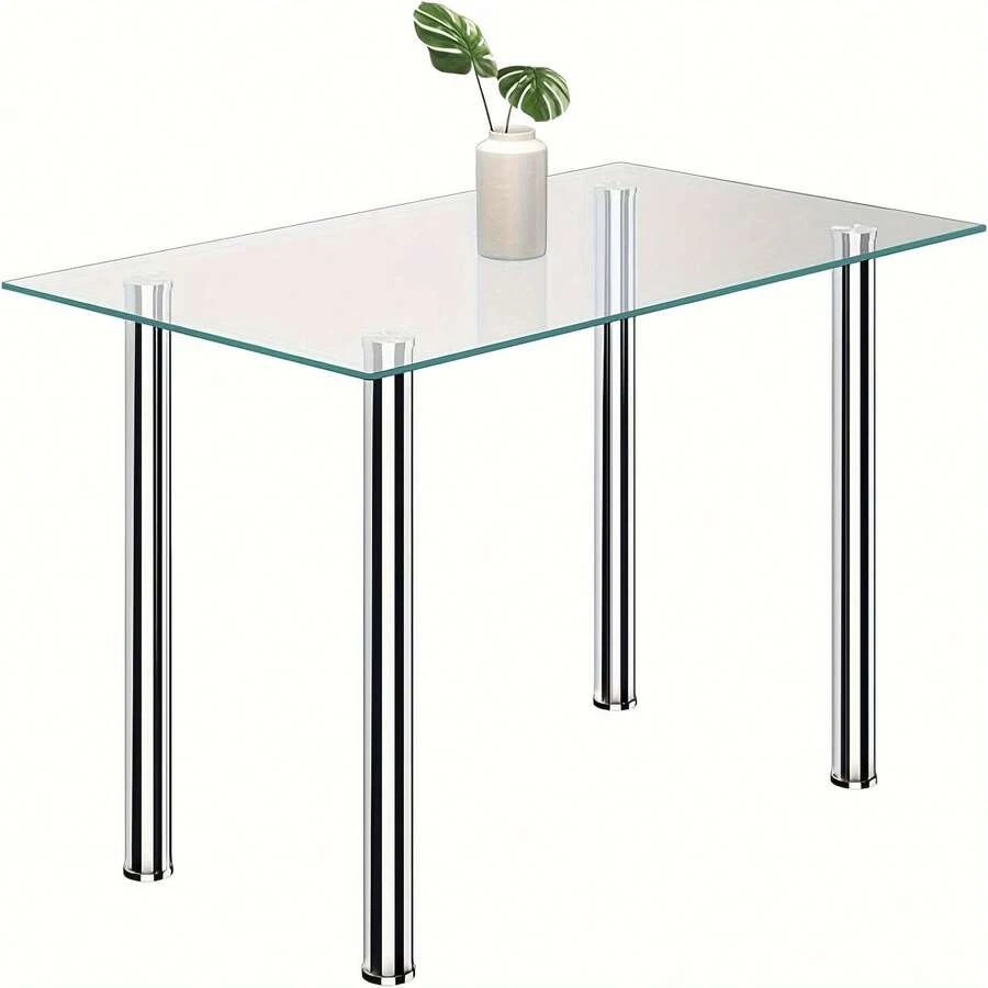 Modern Glass Dining Rectangle Table With Chromed Legs,Kitchen Dining Room Furniture - White - View 1