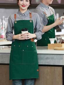 Durable Canvas Apron With Faux Leather Straps - Waterproof, Adjustable Bib For Coffee Shops, Milk Tea Shops & Hairdressers - Women's Workwear - Multicolor - View 5
