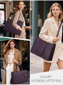 Professional Leather Laptop Bag For Women - 15.6 Inch Waterproof Tote For Work, Business Commute Briefcase & Computer Messenger Purse - Màu tím đậm - Xem 6
