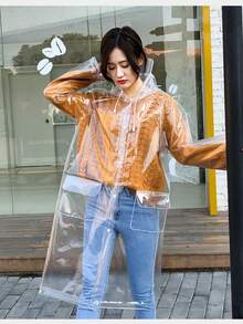1pc Fashionable Transparent Long Raincoat, Full Body Rain Jacket