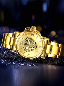 T-WINNER 1pc Fashion Business Ladies Watches Top Brand Luxury Gold Skeleton Automatic Mechanical Watch For Women Stainless Steel Strap Casual Wristwatches Gifts - Gold - View 5