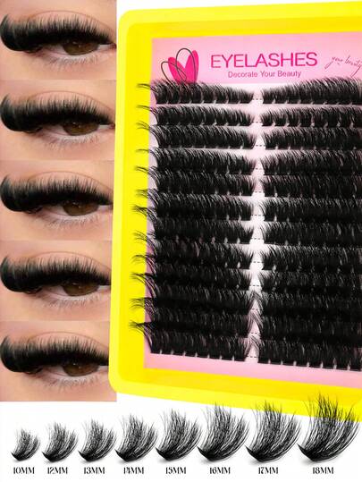 192/160/60PCS Fluffy D Curl Individual Lash Clusters Cat Eye Left Right For Paired Single Cluster 80/100D DIY Cluster Lashes Extra Thick&Natural Look&Long Lasting&Super Light&Ultra Soft Reusable False Eyelash Extension Kit For Beginner Use At Home&Daily Life&Party&Travel&Music Festival Lash Clusters, Eyelash Clusters, Individual Eyelashes, Lashes, Fake Lashes