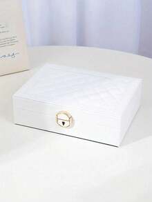 1pc Rhombus PU Leather Multi-Layer Jewelry Box, Ladies Girls Decorative Lock Jewelry Box, Luxury Large Capacity Multi-Layer Jewelry Storage Box, Suitable For Earrings, Rings, Watches, Necklaces And Bracelets, Anti-Oxidation Storage Box, With 2-Layer Display Ring-Earring-Necklace Storage Box, Lockable Jewelry Box For Earrings, Rings, Bracelets, Necklaces, Jewelry Storage Box, Valentine's Day Gift, Back To School Gift