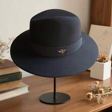 Felt Fedora Hat Stylish Decorative Bee Belt Jazz Cap Wide Brim Panama Hat For Daily Life And Party - màu đen - Xem 2
