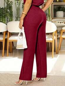 Women's Fashion Casual Elegant Pants With Slant Pockets And Button Details, Suitable For Commuting - Deep Red - View 4