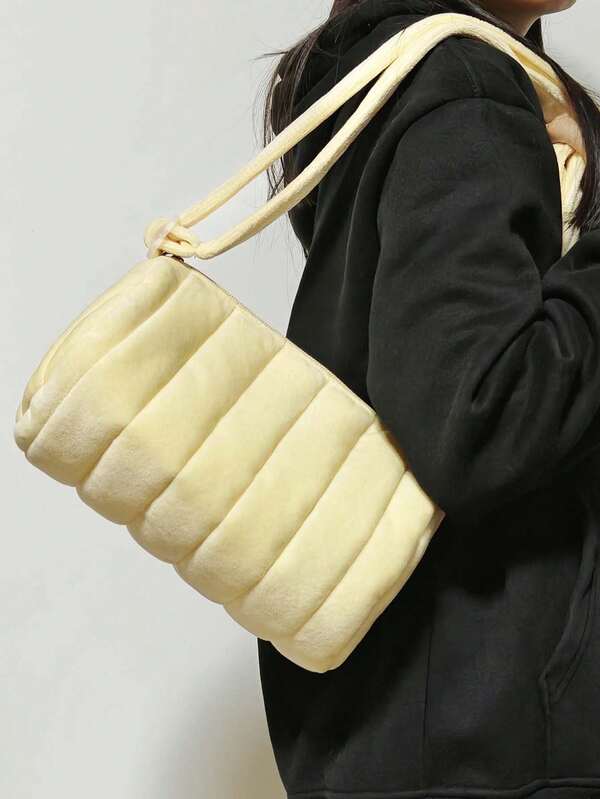 Joyeuse Casual Cute Dopamine Style Lightweight Soft Plush Puffy Down Knitting Quilt Bag Yellow Mini Crossbody Bag Bucket Bag With Adjustable Strap For Girls And Women Perfect For Gift Bag And For Fall Essential For Shopping And For Daily Use