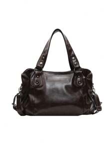 大容量纯色女士单肩包，时尚女士手提包，空间宽敞，可个性化定制，适合日常使用、上学、外出、购物、送礼、旅行、通勤等场合。 - 咖啡 - 查看 7