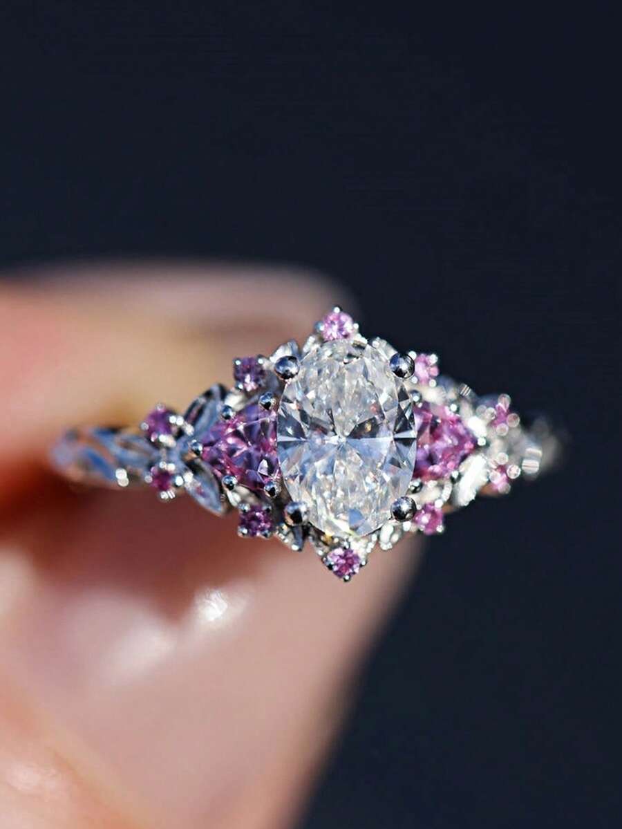 1 PC Luxurious Women's Rings Sparkling Shining Briar Rose Unique Design Purple Rings For Women Engagement Wedding Band Promise Ring Birthday Merry Christmas Valentine's Day Anniversary Gift For Her Jewelry Ring - 紫色 - 查看 1