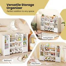 Lifezeal 4-Tier Large Storage Cabinet With 6 Cubbies & 8 Removable Bins Bookshelf - White - View 5