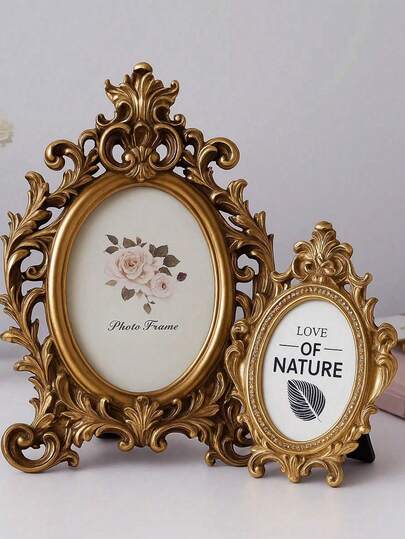 1pc European Classical Style Decorative Photo Frame European Photo Frame Resin Display Stand Photo Aesthetic Retro Gold Round Shape, Royal Palace Decoration, Suitable For Family Photo Display Home Decoration Room Decoration Birthday Gift Christmas Gift