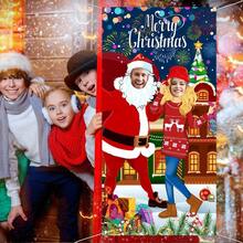1 peça de decoração para cenário de festa de Natal, rosto de Natal em buraco, adereços para fotos, capa de porta, adereços para cabine de fotos, fundo de Papai Noel, fundo fotográfico engraçado para festas de Natal - Multicolorido - Ver 2