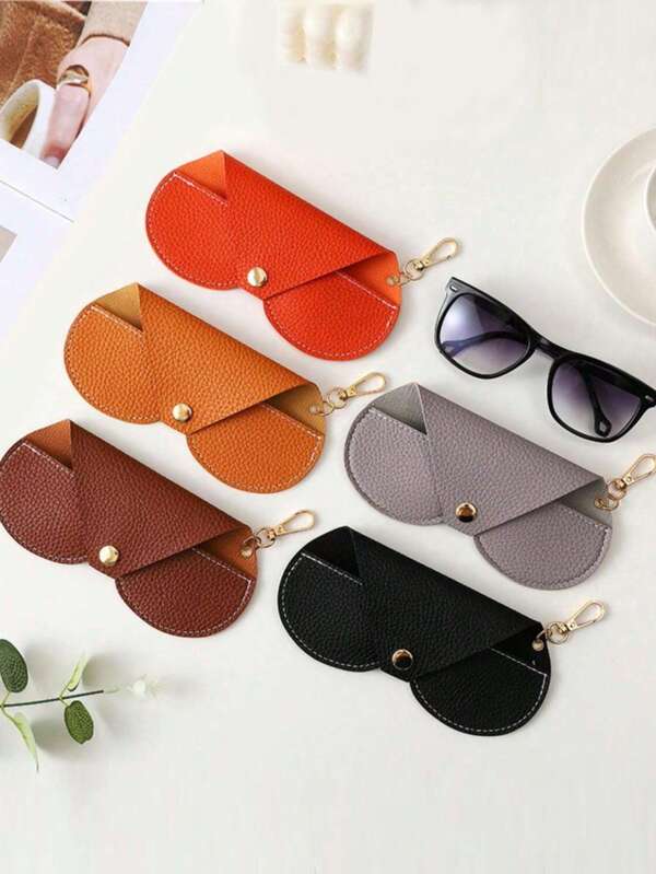 1pc Portable Foldable PU Eyeglass Case, Hanging Sunglasses Box, Simple Eyewear Storage Box, Waterproof Glasses Case, Travel Sunglasses Protector With Stand, Small Pouch, Fiber Cleaning Cloth, Suitable For Men, Women, Outdoor, Travel, Home, Office