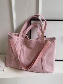 New Fashion Classic College Style Casual Multi-Pocket Large Capacity Double-Handle Shoulder Special Warmth. Especially Suitable For Campus, Office, Daily Matching, Dating, Shopping, Shopping, Going Out Perfect For Books, Shopping, Back To School And More, Literary School Bag For Teens, School Supplies, School Bag, School Handbag, School Bookbag, Back To School Bags, Suitable For Teen Girls Women College Students, Perfect For Back To School, First Day Of School, Middle School, High School, Tote Bags For School,College Essentials - 粉色 - 查看 4