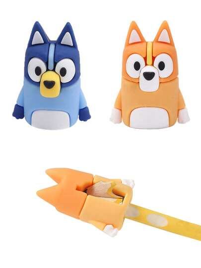 Bluey 1Pc Bluey Decorative Ornaments Pencil Sharpener PVC Soft Glue Portable Pencil Sharpener Manual Pencil Sharpener Gift(Some Parts May Be Random)