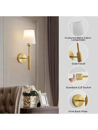 2sets Gold/Black Rechargeable Battery Driven Wand Lights 15 Temperature Adjustable Remote Control, Powered Non Hard Wired Bedroom, Farmho Bedside Reading view 3