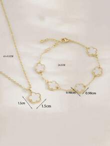Bộ trang sức thời trang gồm 1 dây chuyền và 1 vòng tay, thiết kế hoa may mắn, nhiều màu sắc để lựa chọn, phù hợp để đeo hàng ngày và làm phụ kiện dự tiệc, quà tặng ngày Valentine. - trắng - Xem 4