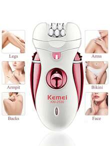 Kemei 科美 KM-2530 多功能电动脱毛器，女士剃毛器 | 刀头带 4 个配件 - 无线剃须刀，适用于身体、腋窝、腿部、比基尼脱毛 | 便携式个人护理旅行、万圣节/圣诞节礼物 | 护肤、返校和冬季使用 - 彩色 - 查看 4