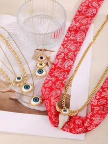 1pc Bohemian Style Creative Fashion Luxury Elegant Copper Bull Head & Eye Print Fabric Necklace, Suitable For Daily, Date, Party, Summer, Beach, Holiday, Sports, Gift For Women, Sisters, Couples (The Eyes Are Made Of Resin With Foam Backing. Please Handle With Care If You Have Concerns.) - Gold - View 3