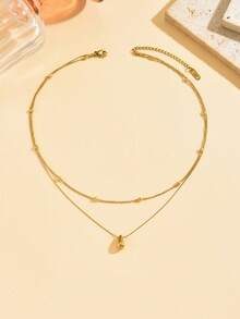 1 pieza Nuevo collar de doble capa con cuentas de espina de pescado minimalista y personalizado, colgante en forma de lágrima, con baño electrolítico - Collar de lágrima de doble capa con cuentas de espiga de pescado - Ver 9