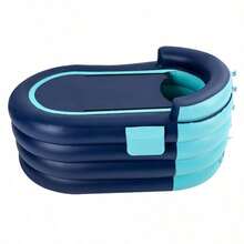 Rectangular Inflatable Bathtub, 33.07x55.11x29.13in, Blue PVC Material, 4 Chambers, 220lbs Load-Bearing Capacity, With Shower Cover And Wireless Inflation, For Adults - 1 - View 7