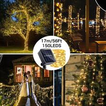 1入 LED 太陽能戶外串燈，8 種模式 DIY 銅線仙女花環燈 7M 50LEDS/12M 100LEDS/17M 150LEDS/22M 200LEDS/32M 300LEDS 聖誕燈飾裝飾，防水太陽能路徑燈適用於花園、露台、婚禮、派對裝飾 - 銅色 - 查看 42