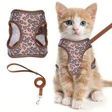 1 pezzo Set pettorina per animali domestici con motivo leopardato, pettorina leggera e regolabile per cani e gatti di piccola e media taglia