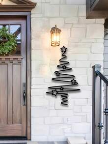 Elegante decorazione natalizia in metallo nero a forma di albero di Natale - Decorazione per interni ed esterni, con ornamenti a forma di stella, adatta per soggiorno, patio o giardino, decorazione natalizia da parete, regalo di Natale, decorazione per feste di Natale, Ringraziamento, matrimonio e compleanni, per interni ed esterni, giardino, vacanze, Ognissanti