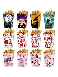 8pcs Foldable Halloween Paper Boxes, Bloody Hand Design, For Snack, Popcorn, Party Decor,Christmas - Multicolor - View 4