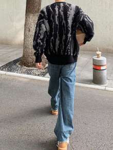 BAI YUE Streetwear Essentials: A Versatile, On- Collection Niche Design Color-Blocked Pullover Knit Sweater For Men, For Fall Winter, Grunge Style