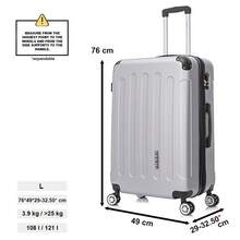 Vali ABS cỡ lớn có thể mở rộng - 76x49x29cm (Kéo dài: 32,50cm) | 121 | 25kg, Bán cứng, Có khóa số - Vàng/Xanh nước biển/Xanh bạc hà/Tím/Đen/Bạc/Đỏ/Vàng hồng/Xanh lá cây - Bạc | L | Có thể mở rộng - Xem 3