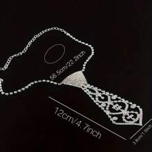 1pc Luxury Geometric Elegant Rhinestone Inlaid Tie Long Necklace For Women Wedding Engagement Party Jewelry Accessories(No Box)