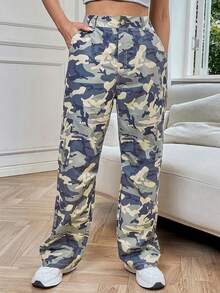 Women's Vintage Camo Cargo Pants, Casual Sports Trousers