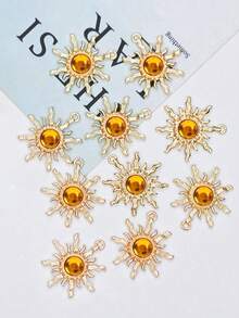 10pcs Baroque Style Transparent Jelly Color Gemstone Sunflower Jewelry Accessories DIY Earrings Bracelet Necklace Alloy Pendant