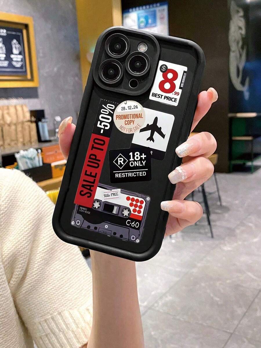 1 件时尚旅行折扣飞机胶带图案高韧性 TPU 材质防震保护手机壳，适合作为节日礼物兼容 Xs/Xsmax/Xr/11/12/13/14/14plus/15/15plus/16/16plus/7/8plus 等型号 - 黑色 - 查看 1