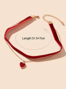 1pc Vintage Gold Chain Heart Pendant Necklace, Graduation Gift, Party Jewelry - Red - View 3