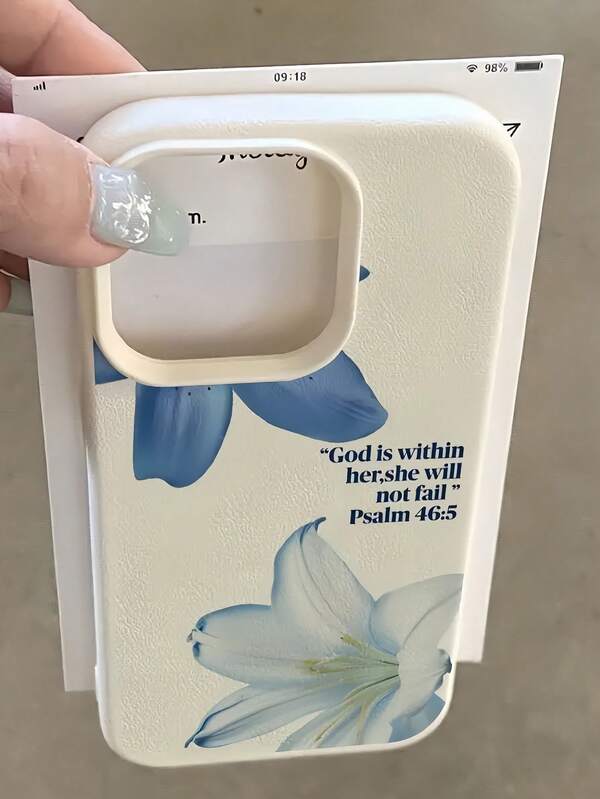 1pc White Lily Flower & English Text Pattern Full Coverage TPU Shockproof Phone Case Compatible With Apple 16, 15, 14, 13, 12, 11 Pro Max, Series