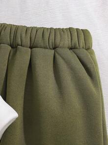 2 件套时尚年轻男孩酷熊图案印花长裤套装，休闲街头风格，秋冬 - 綠色 - 查看 5