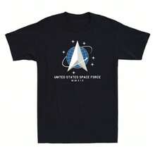 United States Space Force MMXIX Vintage Logo Funny Men'S Cotton T-Shirt Black, All-Season, 2025 Men's Summer Round Neck Short Sleeved Casual Cotton Print Loose Round Neck Short Sleeve T-Shirt - 黑色 - 查看 1