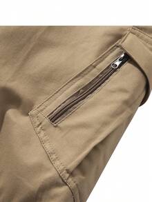 Men's Casual Overalls, Black Pants, Khaki Pants, Multi-Pocket Sports Hiking Pants, Home Pants, Loose Waist With Elastic Adjustment, No Velvet, Spring, Summer And Autumn Style - 卡其色 - 查看 3