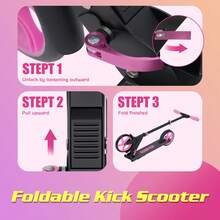 Advwin Kick Scooter Folding Scooter 3 Adjustable Height For Ages 6+ Kid Teens Pink & Black