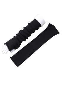 1 双女士 100% 羊毛露指臂套，针织长袖手套，保暖舒适，适合夏季书写和办公使用 - 彩色 - 查看 15