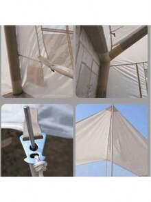 大型家庭户外帐篷 | 可伸缩天篷露营帐篷 | 防水透气多窗口客厅帐篷 - 米色 - 查看 6