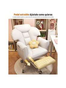 Sillón De Oficina Con Pedalera Cómodo Giratorio Reclinable - Blanco - Ver 9