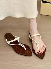 Giày sandal cao gót đế xuồng mũi nhọn bằng da Pháp, kiểu dáng tối giản, thời trang dành cho nữ năm 2025. - trắng - Xem 1