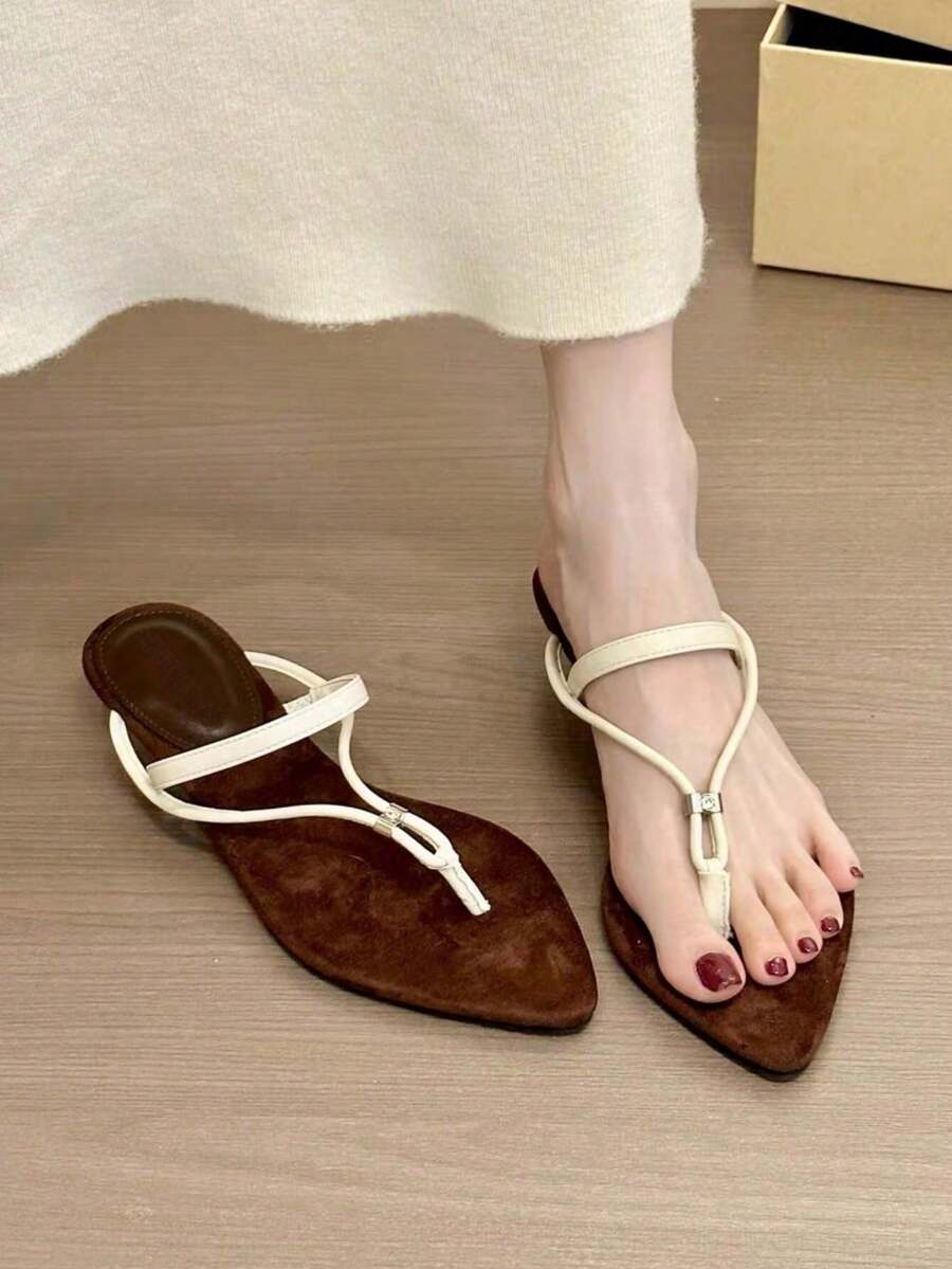 Giày sandal cao gót đế xuồng mũi nhọn bằng da Pháp, kiểu dáng tối giản, thời trang dành cho nữ năm 2025. - trắng - Xem 1