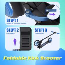 Advwin Kick Scooter Folding Scooter 3 Adjustable Height For Ages 6+ Kid Teens Blue&Black